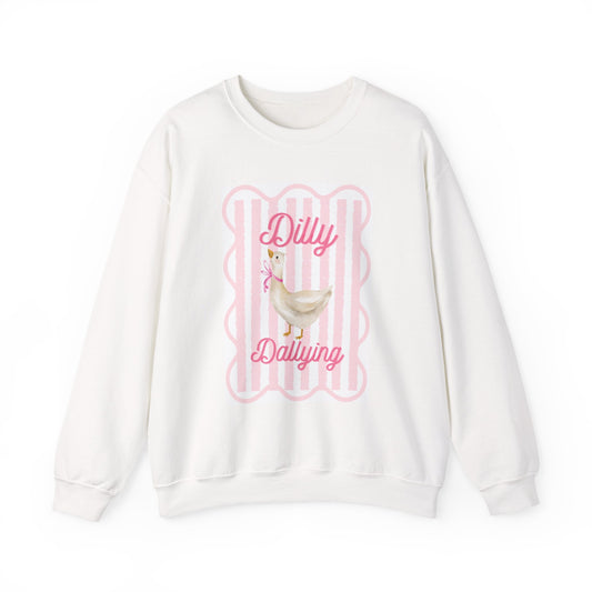 Chicken Crewneck Sweatshirt — "Dilly Dallying" Cute Pastel Hen Graphic