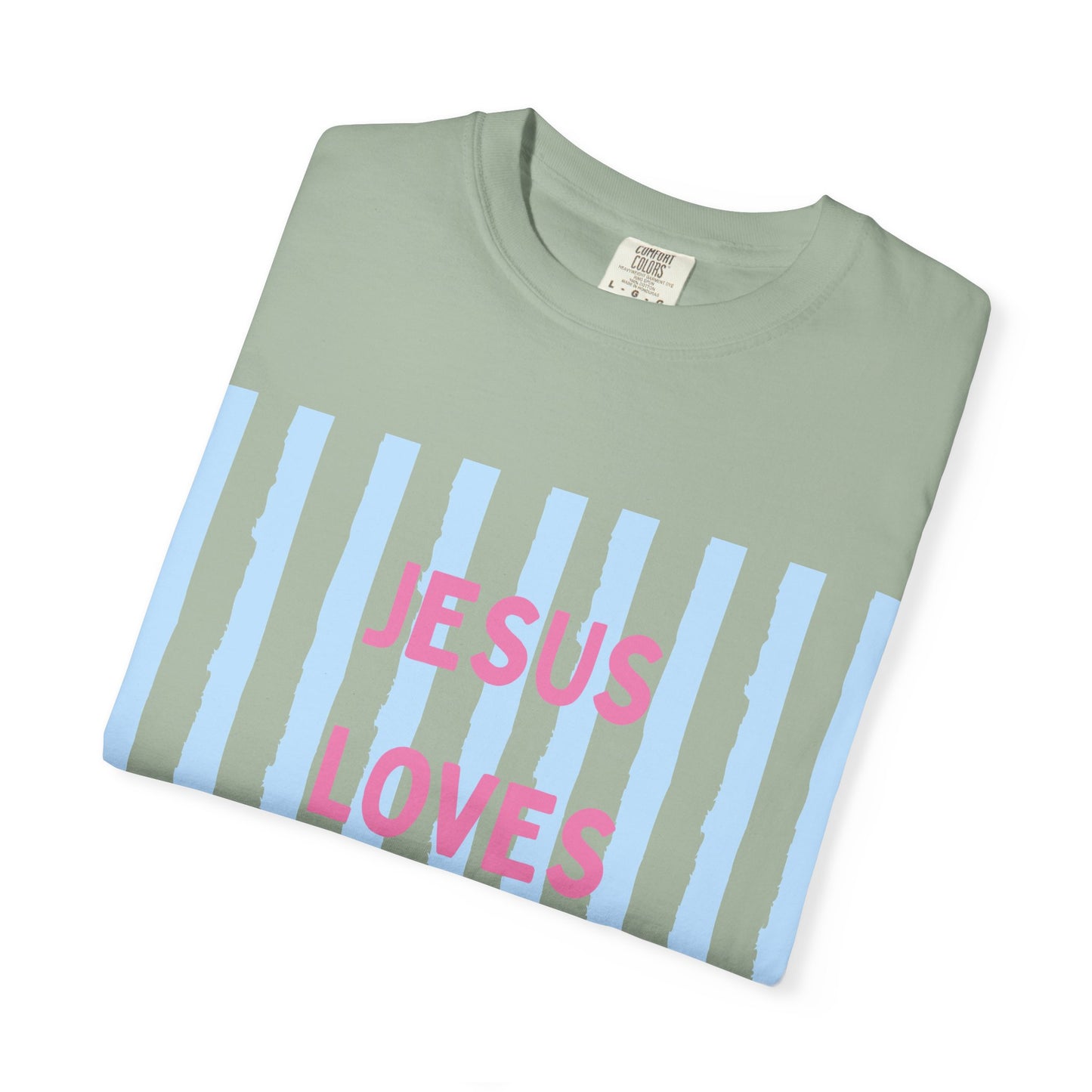 Jesus Loves You T-Shirt — Pastel Striped Faith Tee
