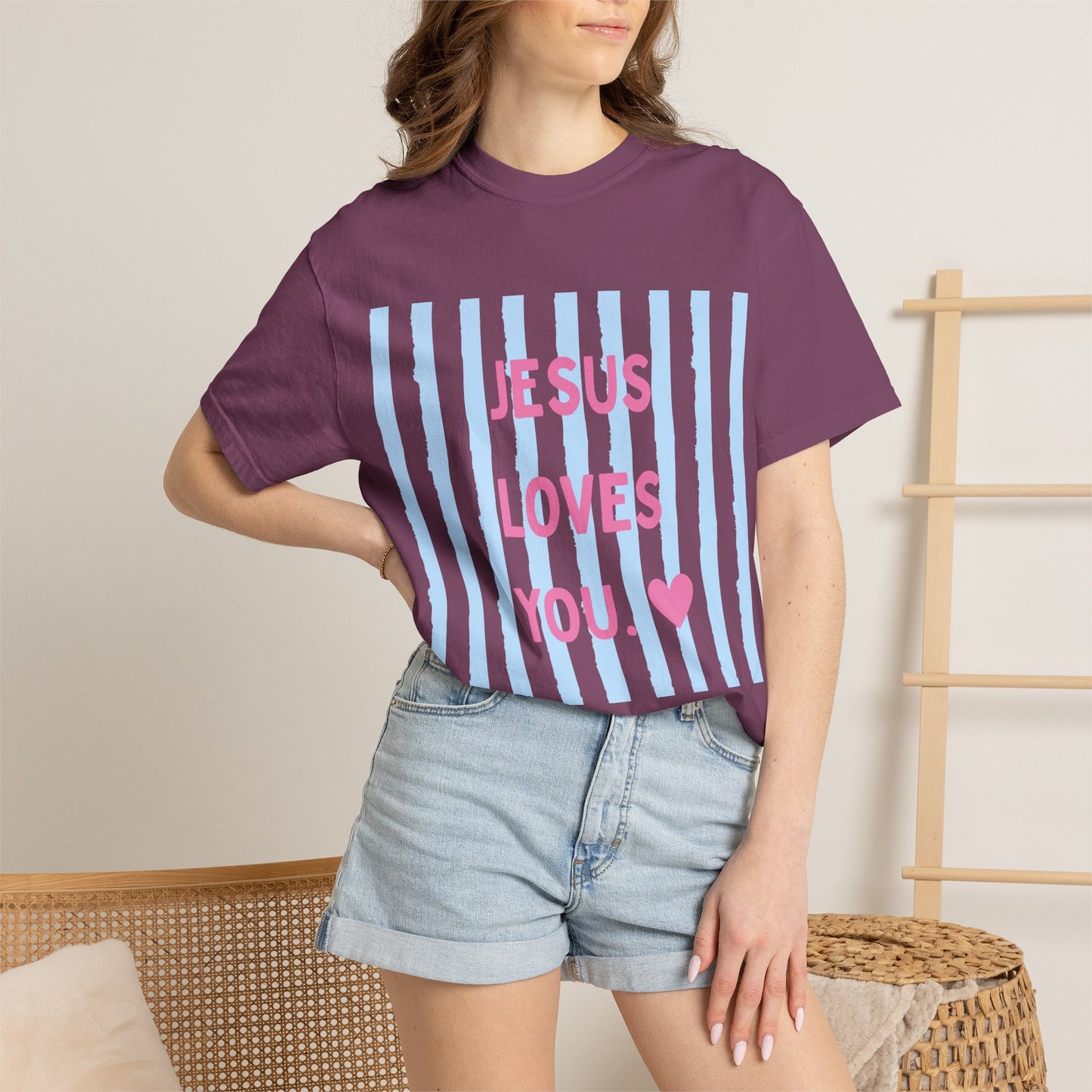 Jesus Loves You T-Shirt — Pastel Striped Faith Tee