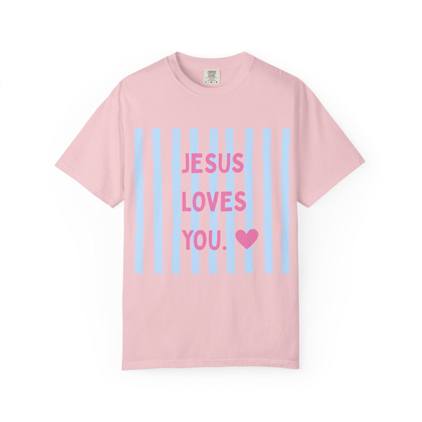 Jesus Loves You T-Shirt — Pastel Striped Faith Tee