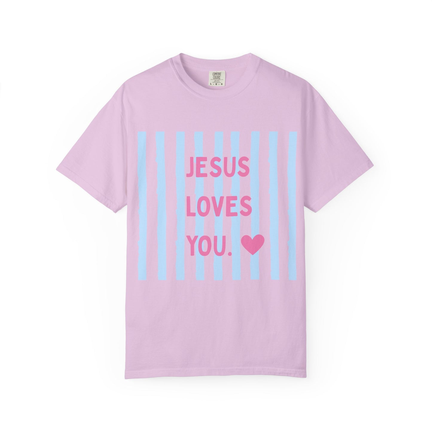 Jesus Loves You T-Shirt — Pastel Striped Faith Tee
