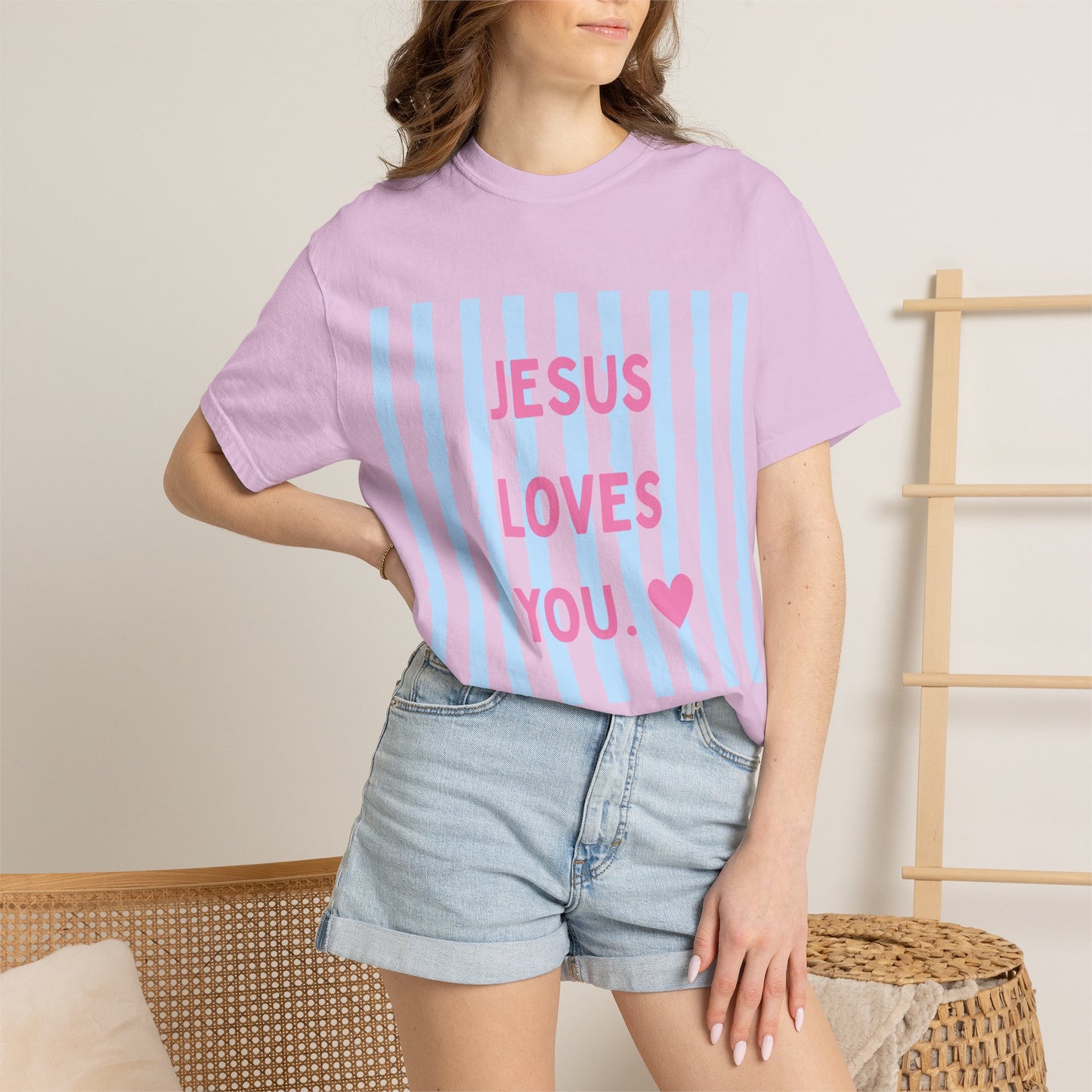 Jesus Loves You T-Shirt — Pastel Striped Faith Tee
