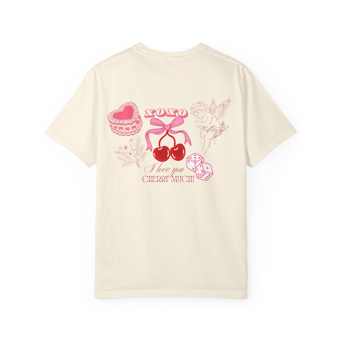 Cherry Babe T‑Shirt — Retro Pink Cherries, Dice & Hearts Graphic Tee