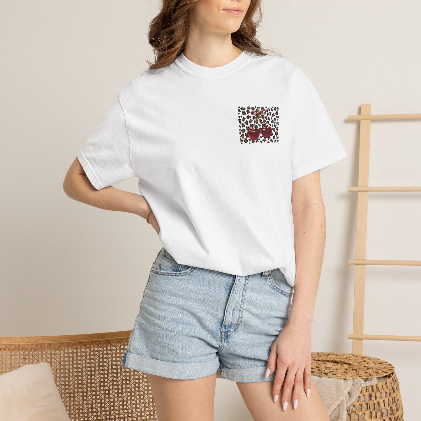 T-Shirt — Red Ribbon Pocket & Back Bow Print