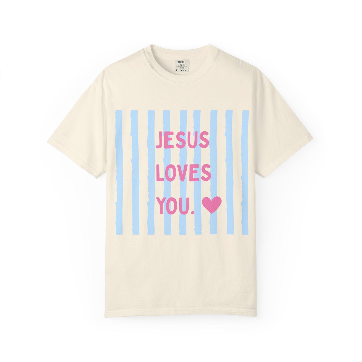 Jesus Loves You T-Shirt — Pastel Striped Faith Tee