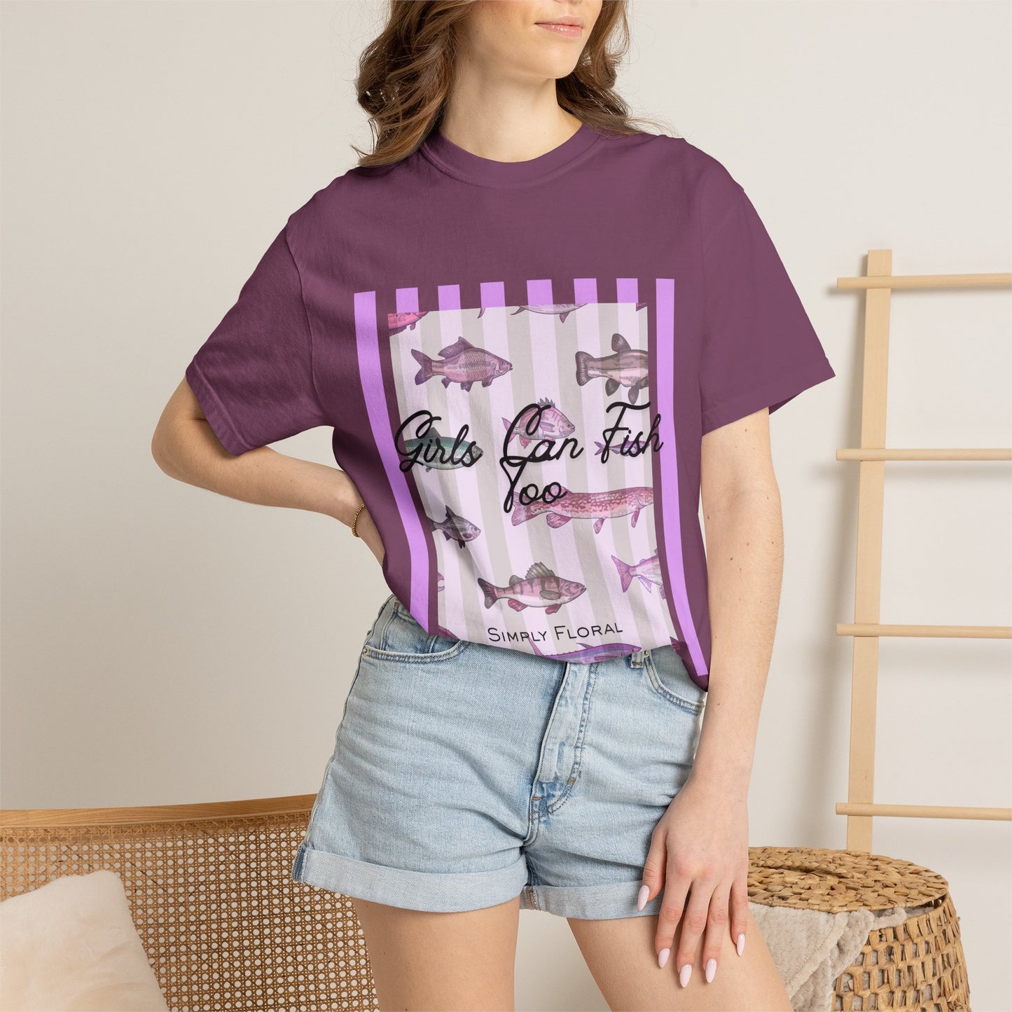 Girls Can Fish Too T-Shirt — Floral Fish Graphic Tee