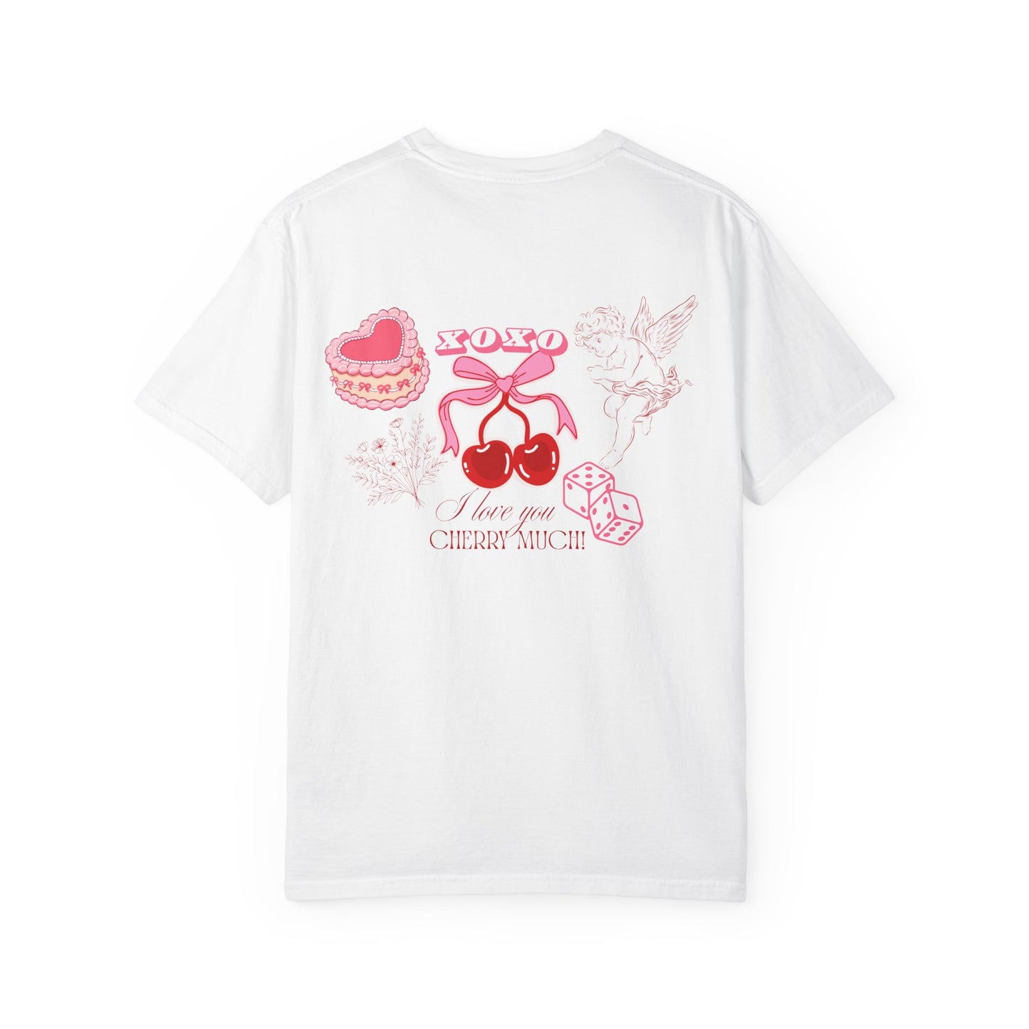 Cherry Babe T‑Shirt — Retro Pink Cherries, Dice & Hearts Graphic Tee