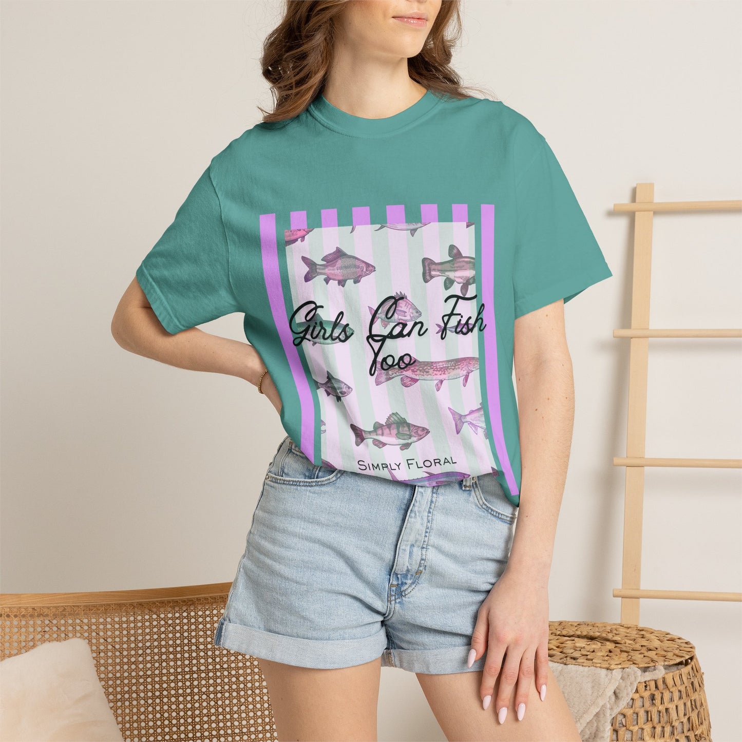 Girls Can Fish Too T-Shirt — Floral Fish Graphic Tee