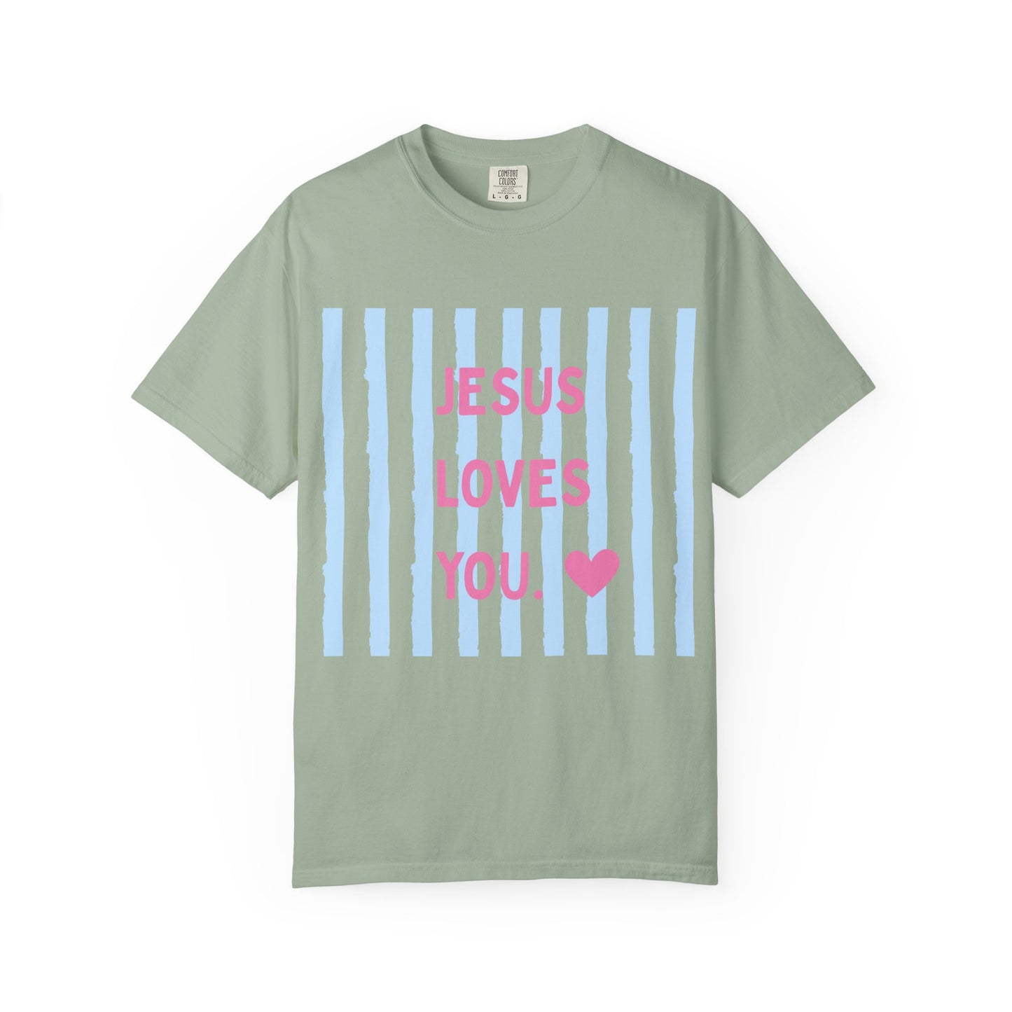 Jesus Loves You T-Shirt — Pastel Striped Faith Tee