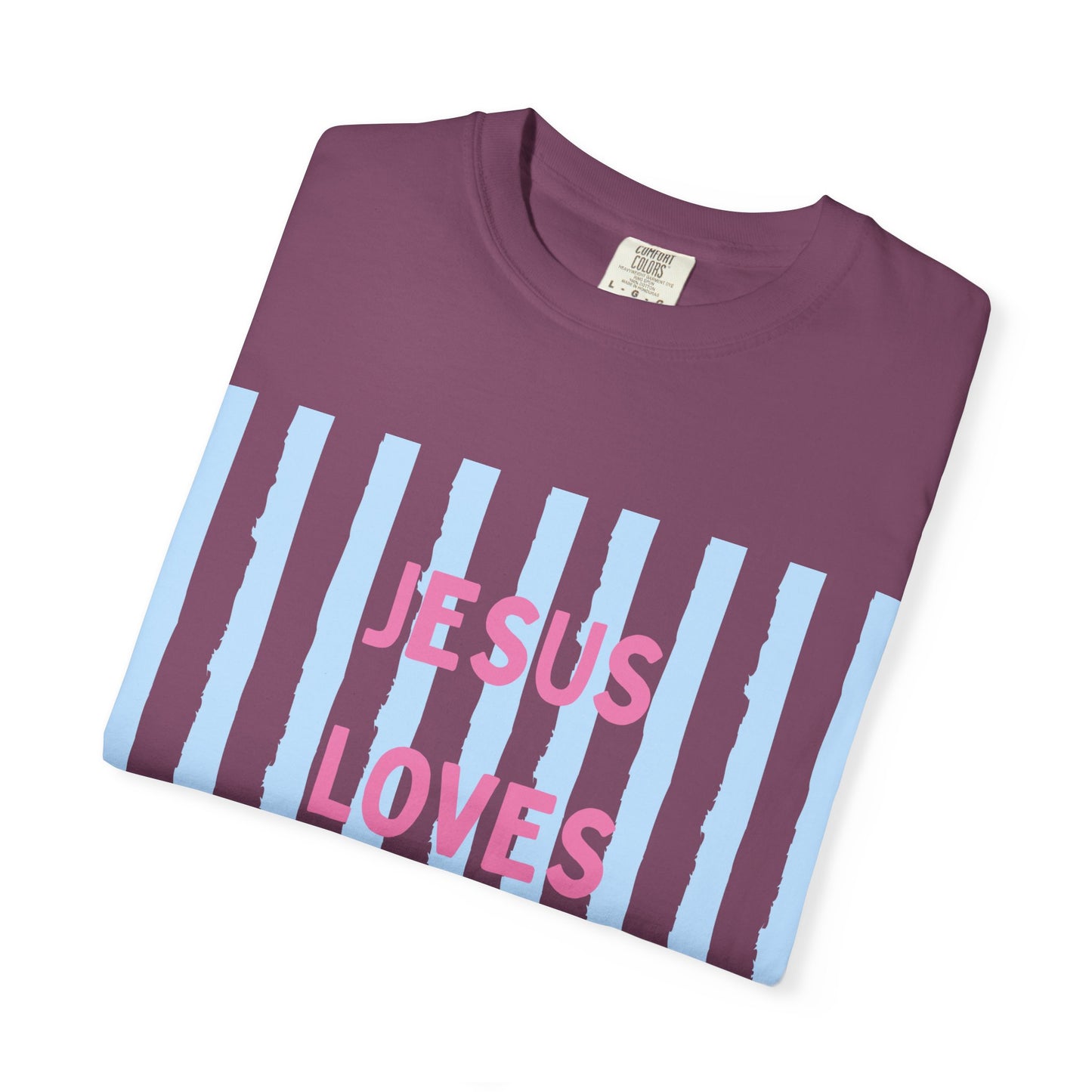 Jesus Loves You T-Shirt — Pastel Striped Faith Tee