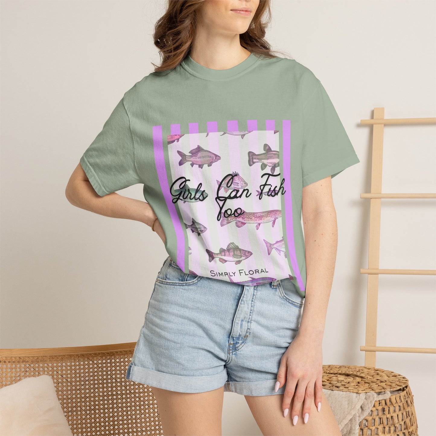 Girls Can Fish Too T-Shirt — Floral Fish Graphic Tee