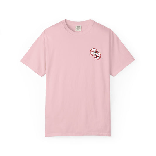 Cherry Babe T‑Shirt — Retro Pink Cherries, Dice & Hearts Graphic Tee