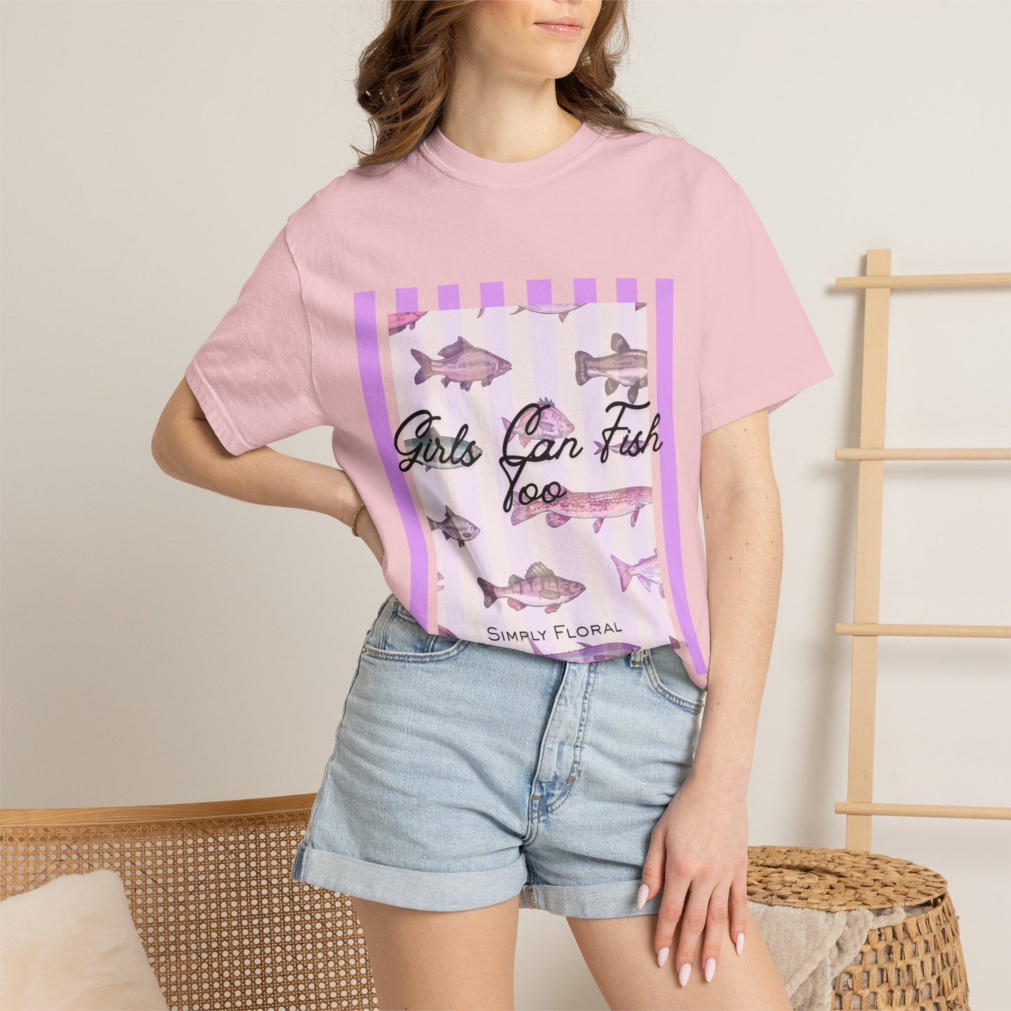 Girls Can Fish Too T-Shirt — Floral Fish Graphic Tee