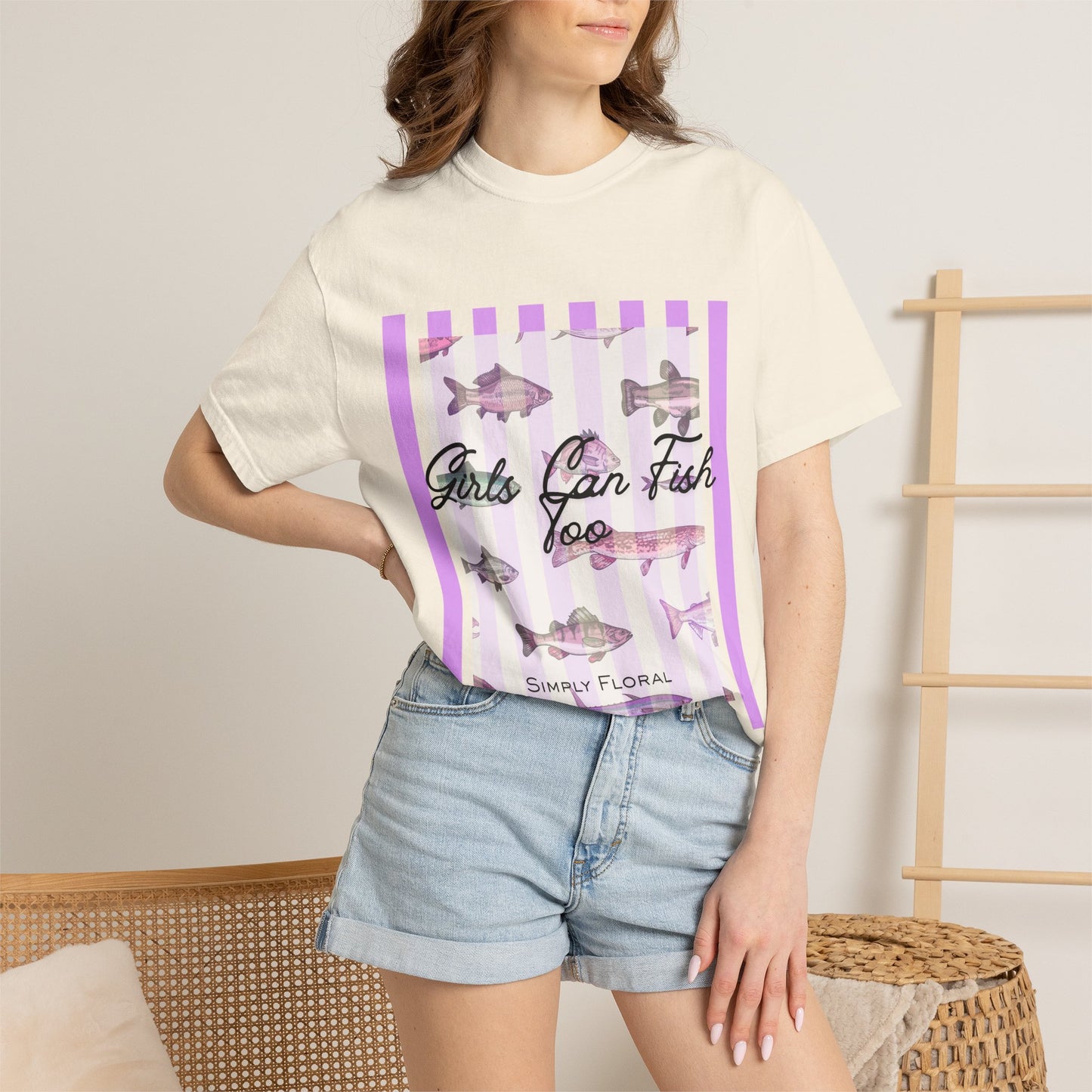 Girls Can Fish Too T-Shirt — Floral Fish Graphic Tee