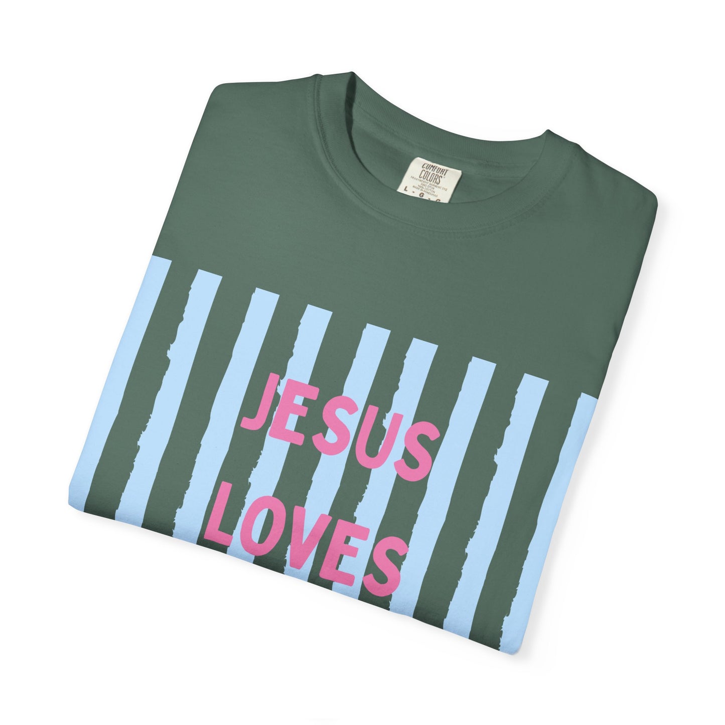 Jesus Loves You T-Shirt — Pastel Striped Faith Tee