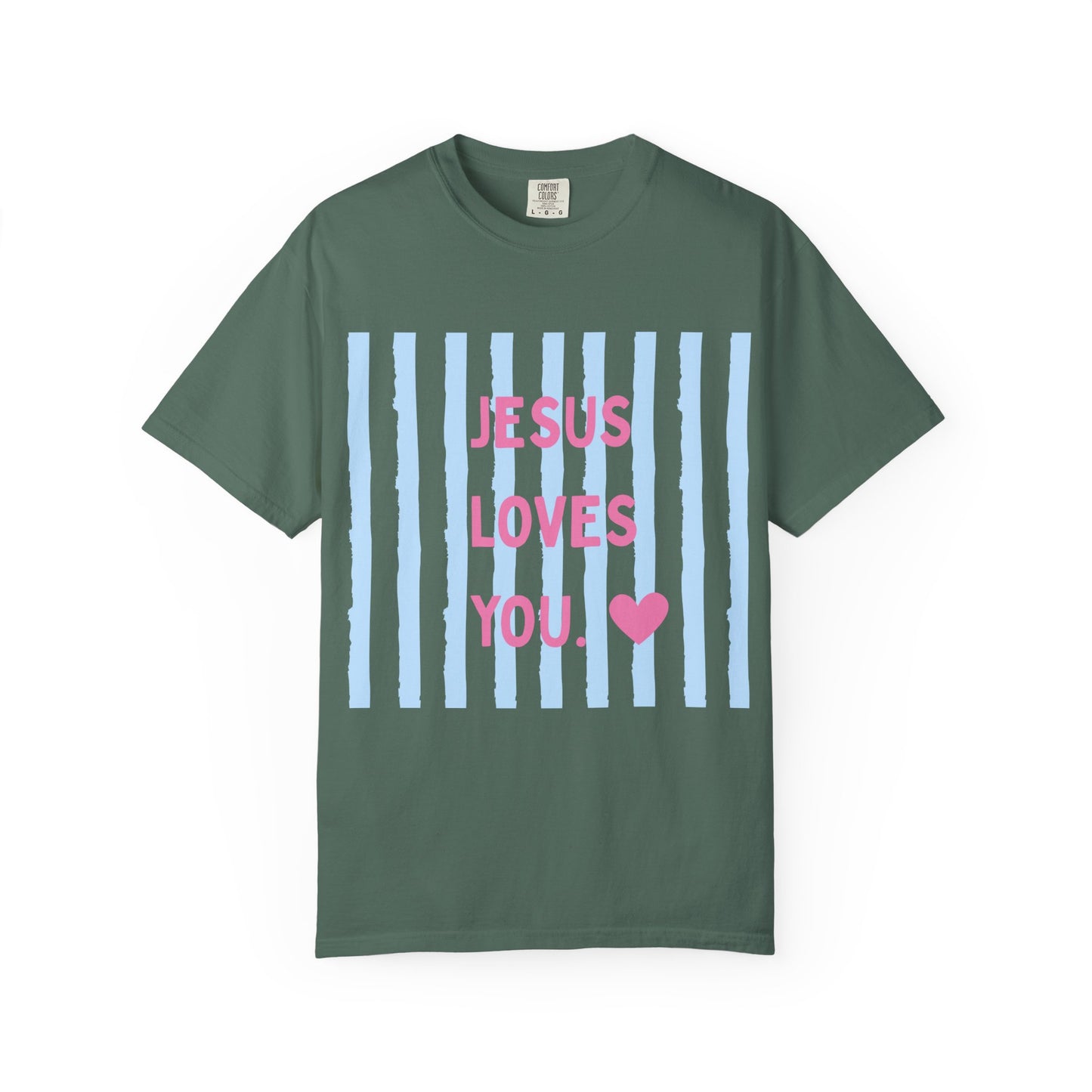 Jesus Loves You T-Shirt — Pastel Striped Faith Tee