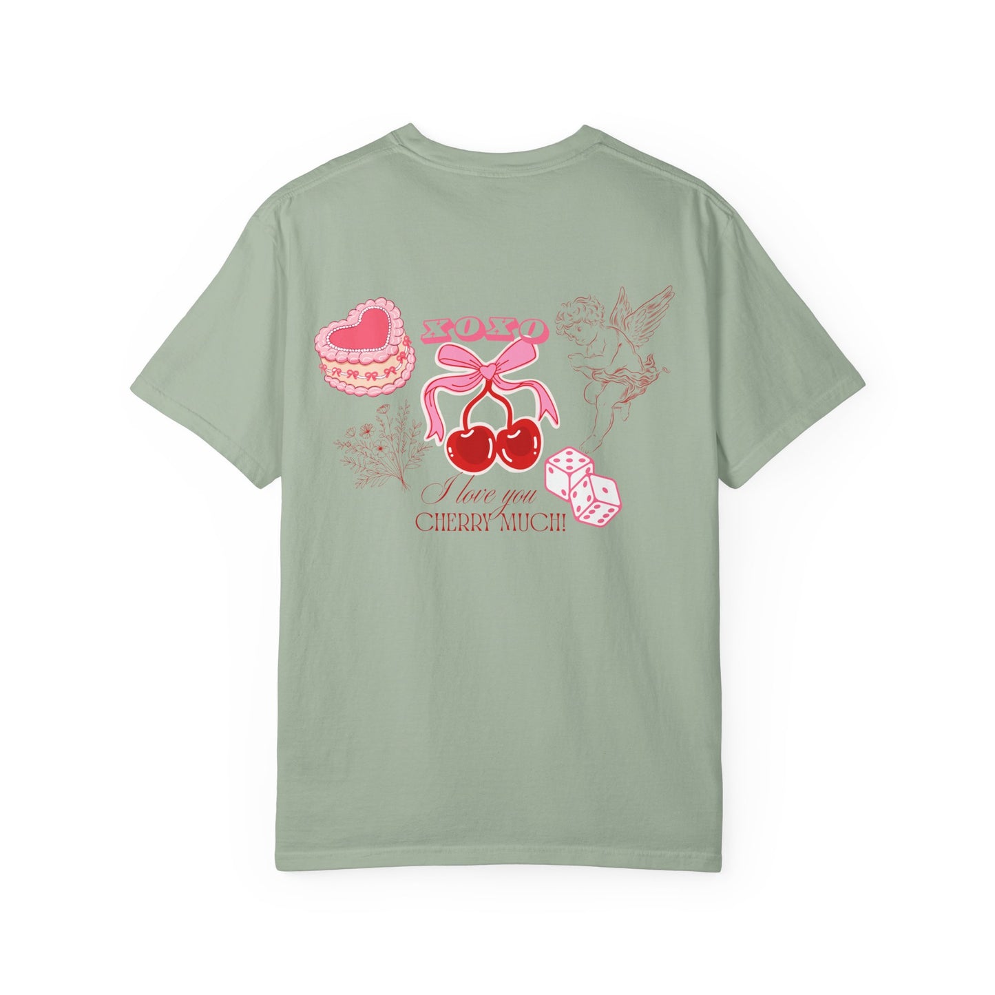 Cherry Babe T‑Shirt — Retro Pink Cherries, Dice & Hearts Graphic Tee