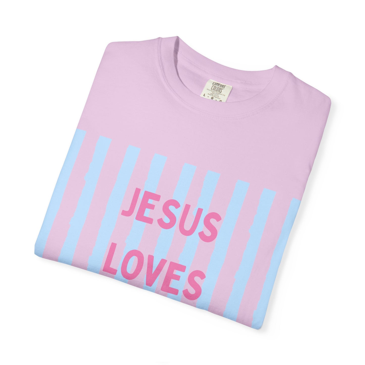 Jesus Loves You T-Shirt — Pastel Striped Faith Tee