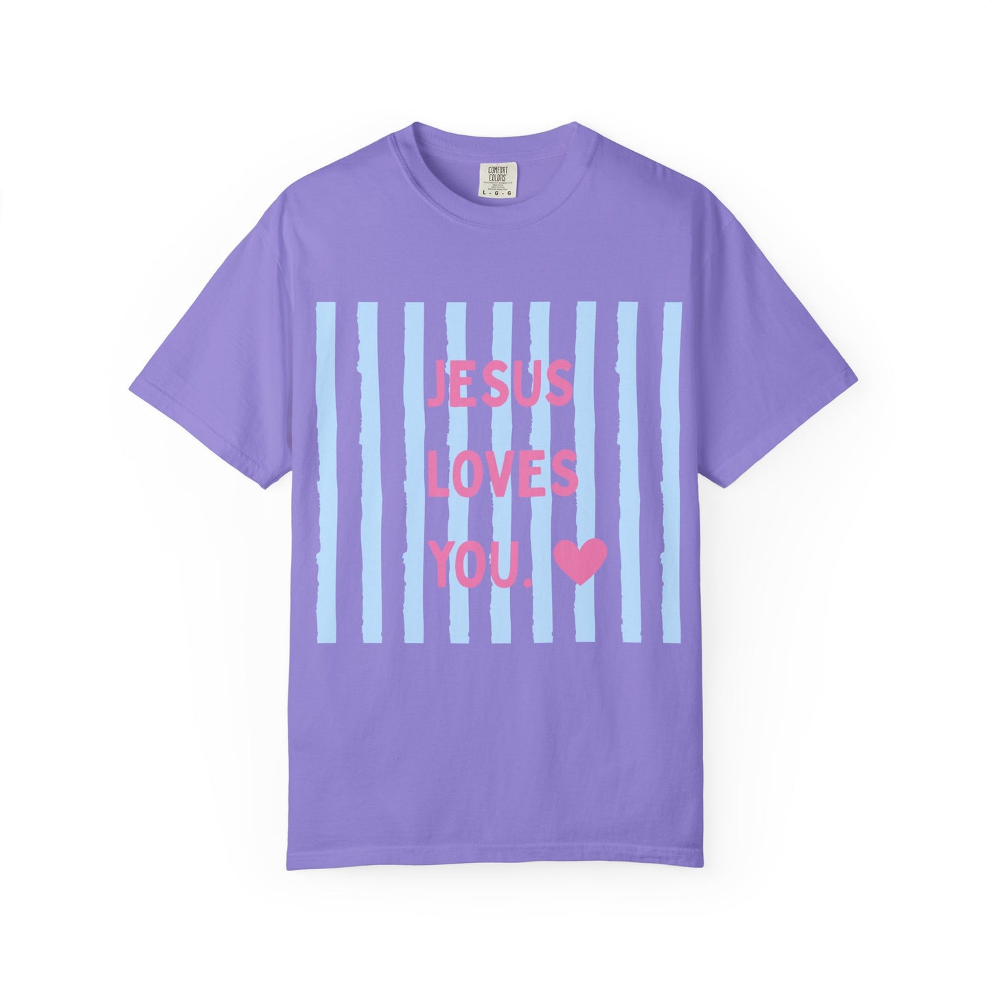 Jesus Loves You T-Shirt — Pastel Striped Faith Tee