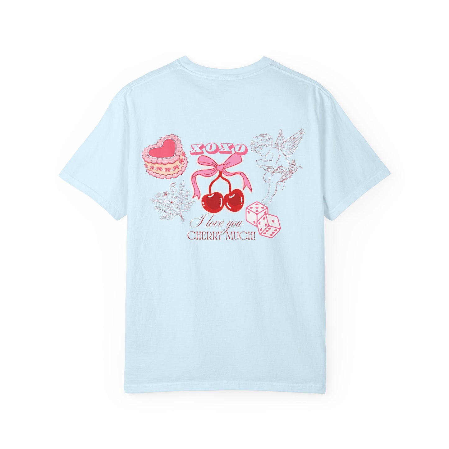 Cherry Babe T‑Shirt — Retro Pink Cherries, Dice & Hearts Graphic Tee