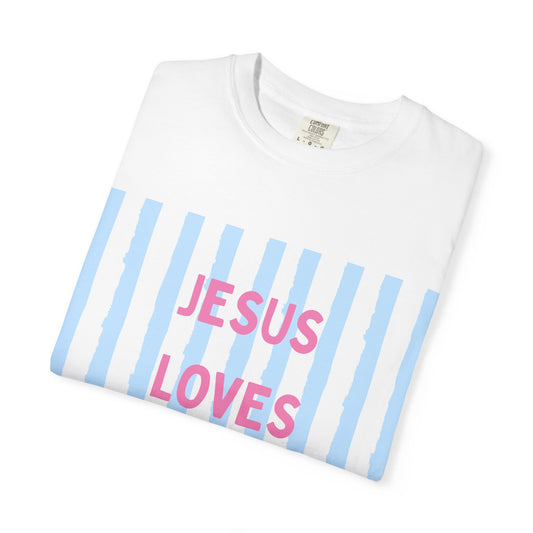 Jesus Loves You T-Shirt — Pastel Striped Faith Tee