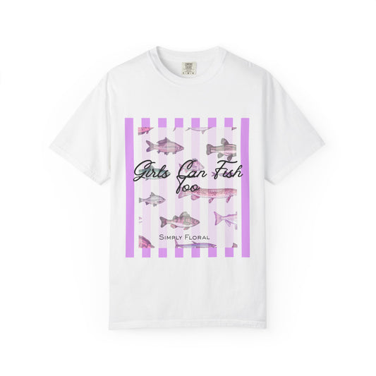 Girls Can Fish Too T-Shirt — Floral Fish Graphic Tee