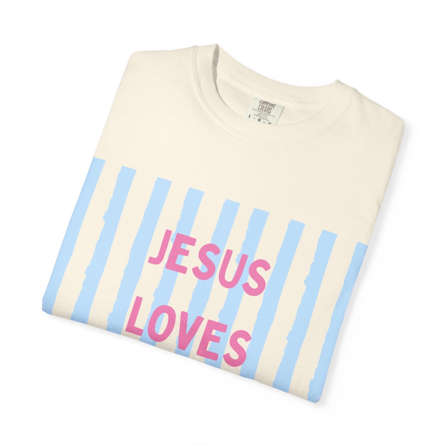 Jesus Loves You T-Shirt — Pastel Striped Faith Tee
