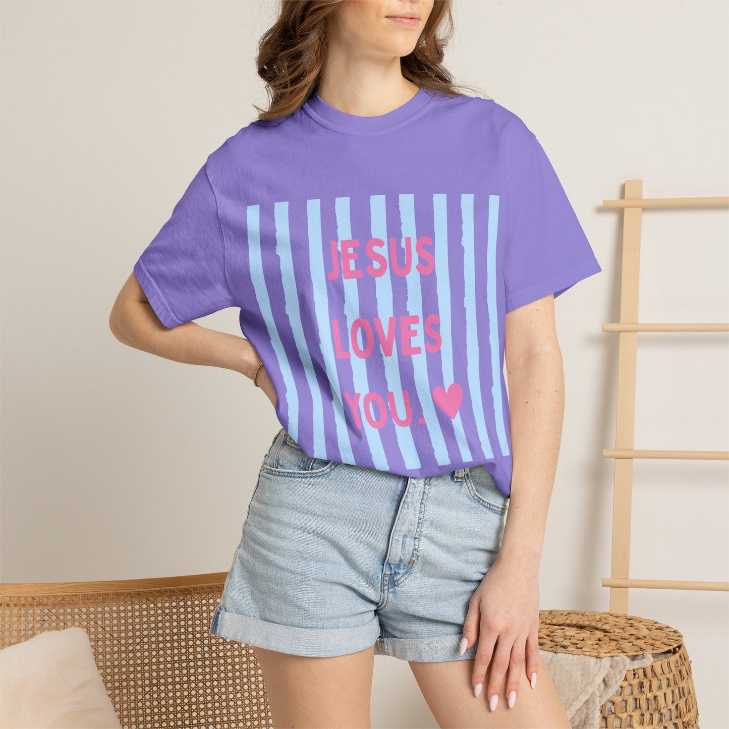 Jesus Loves You T-Shirt — Pastel Striped Faith Tee