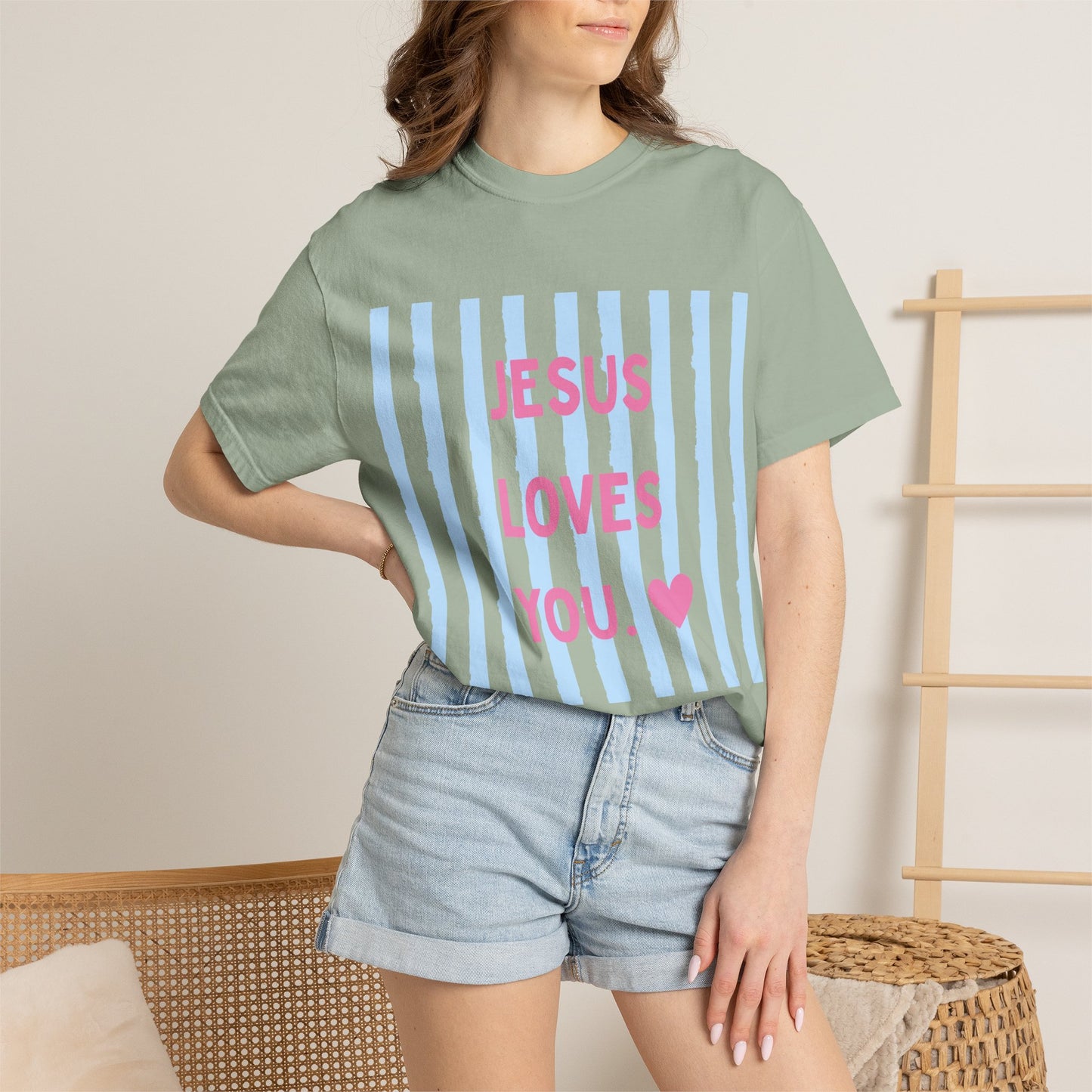 Jesus Loves You T-Shirt — Pastel Striped Faith Tee
