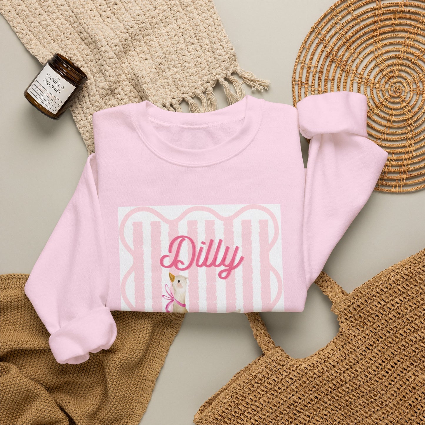 Chicken Crewneck Sweatshirt — "Dilly Dallying" Cute Pastel Hen Graphic