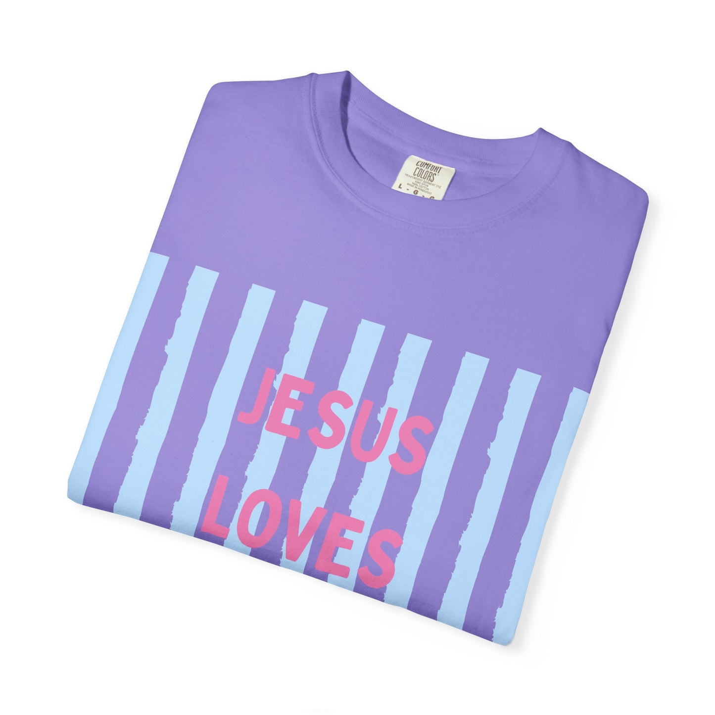 Jesus Loves You T-Shirt — Pastel Striped Faith Tee