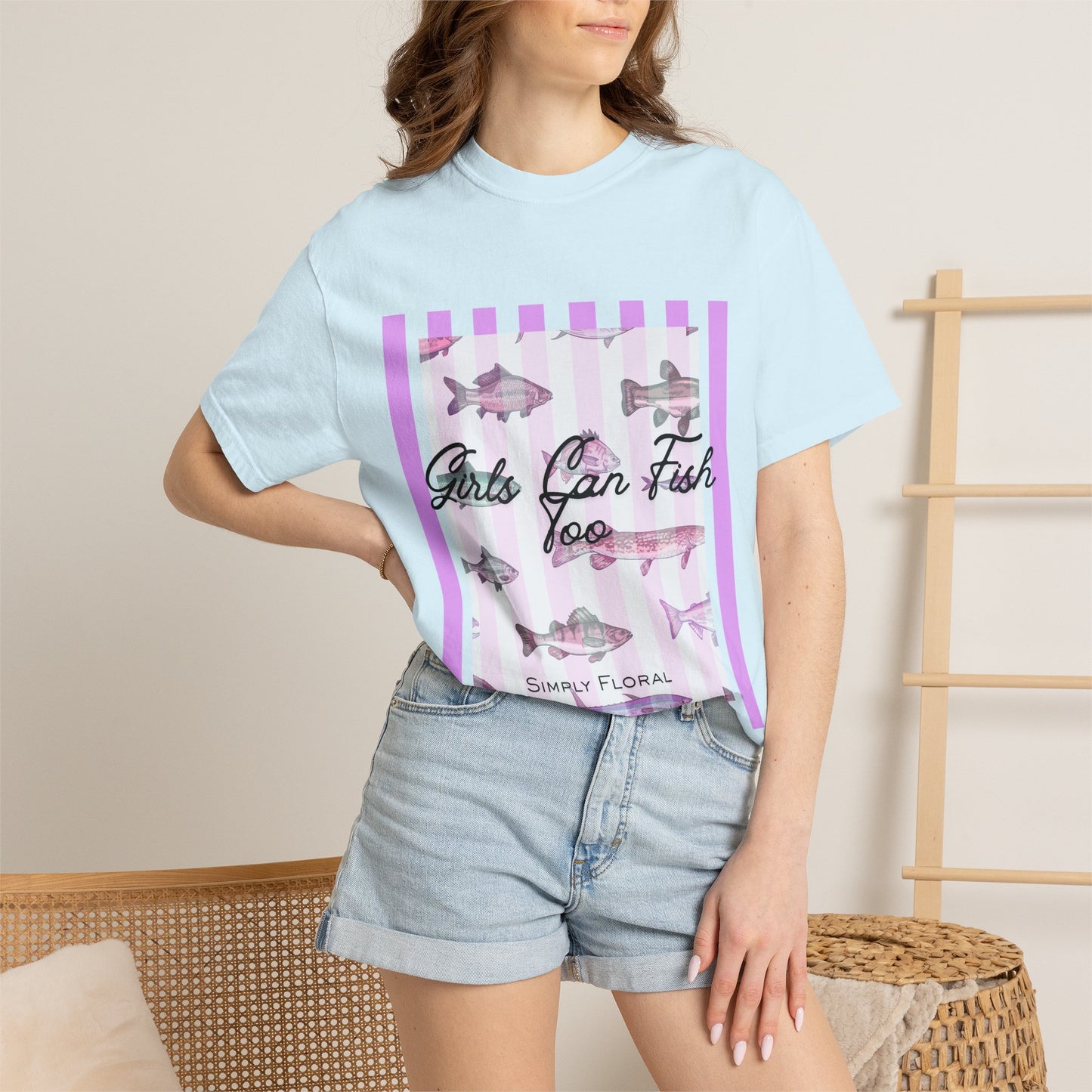 Girls Can Fish Too T-Shirt — Floral Fish Graphic Tee