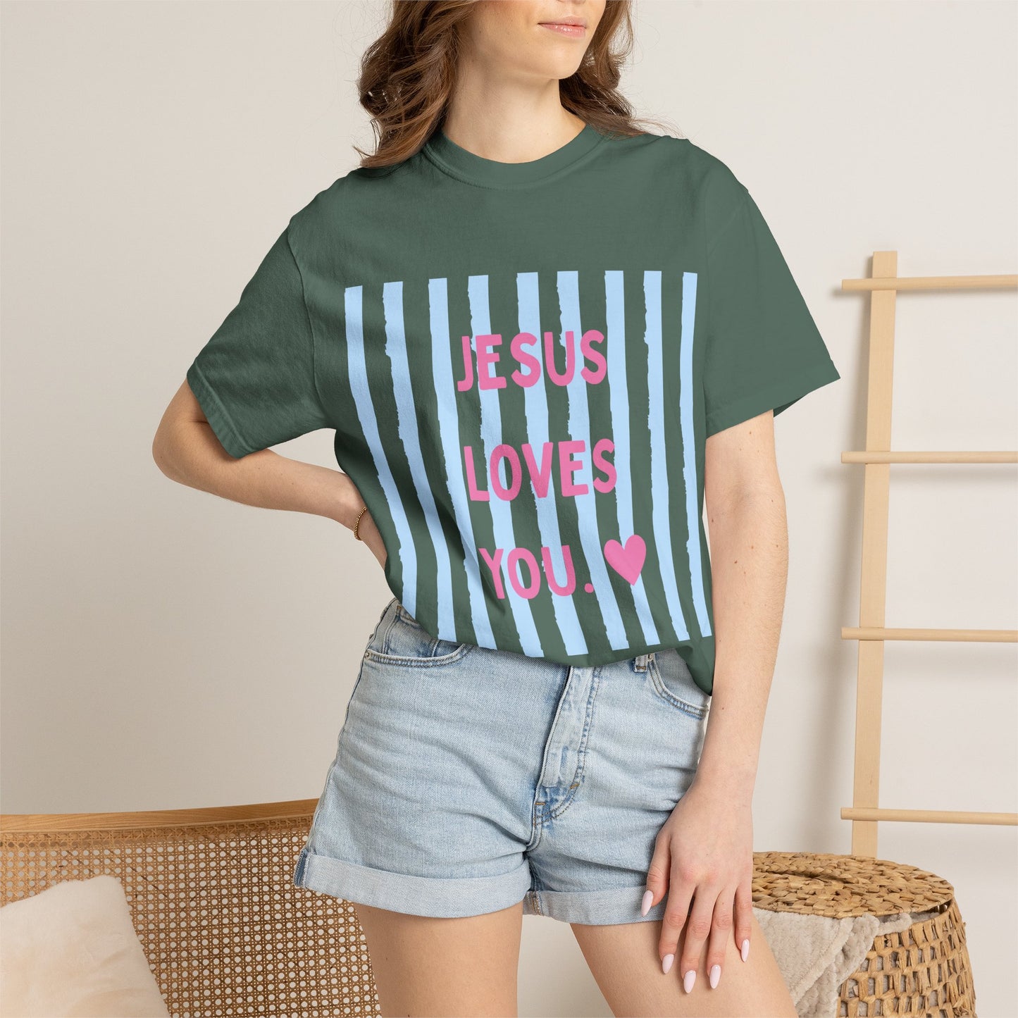 Jesus Loves You T-Shirt — Pastel Striped Faith Tee