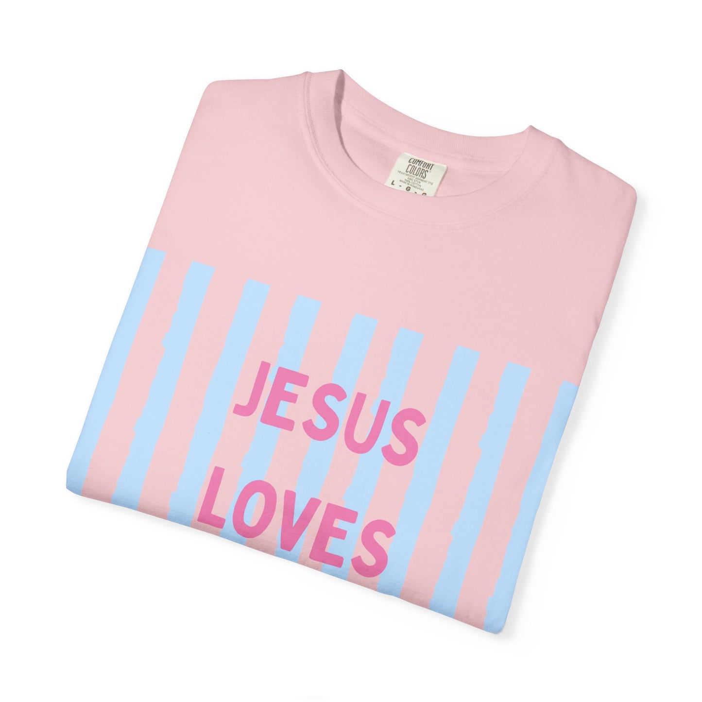 Jesus Loves You T-Shirt — Pastel Striped Faith Tee