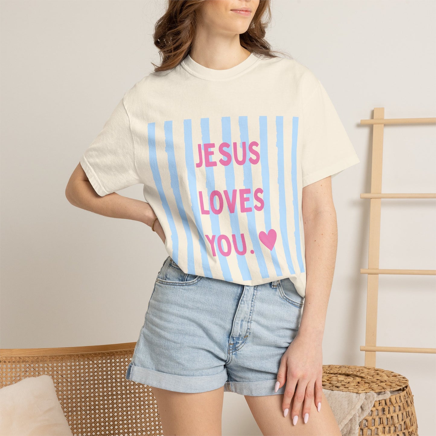 Jesus Loves You T-Shirt — Pastel Striped Faith Tee