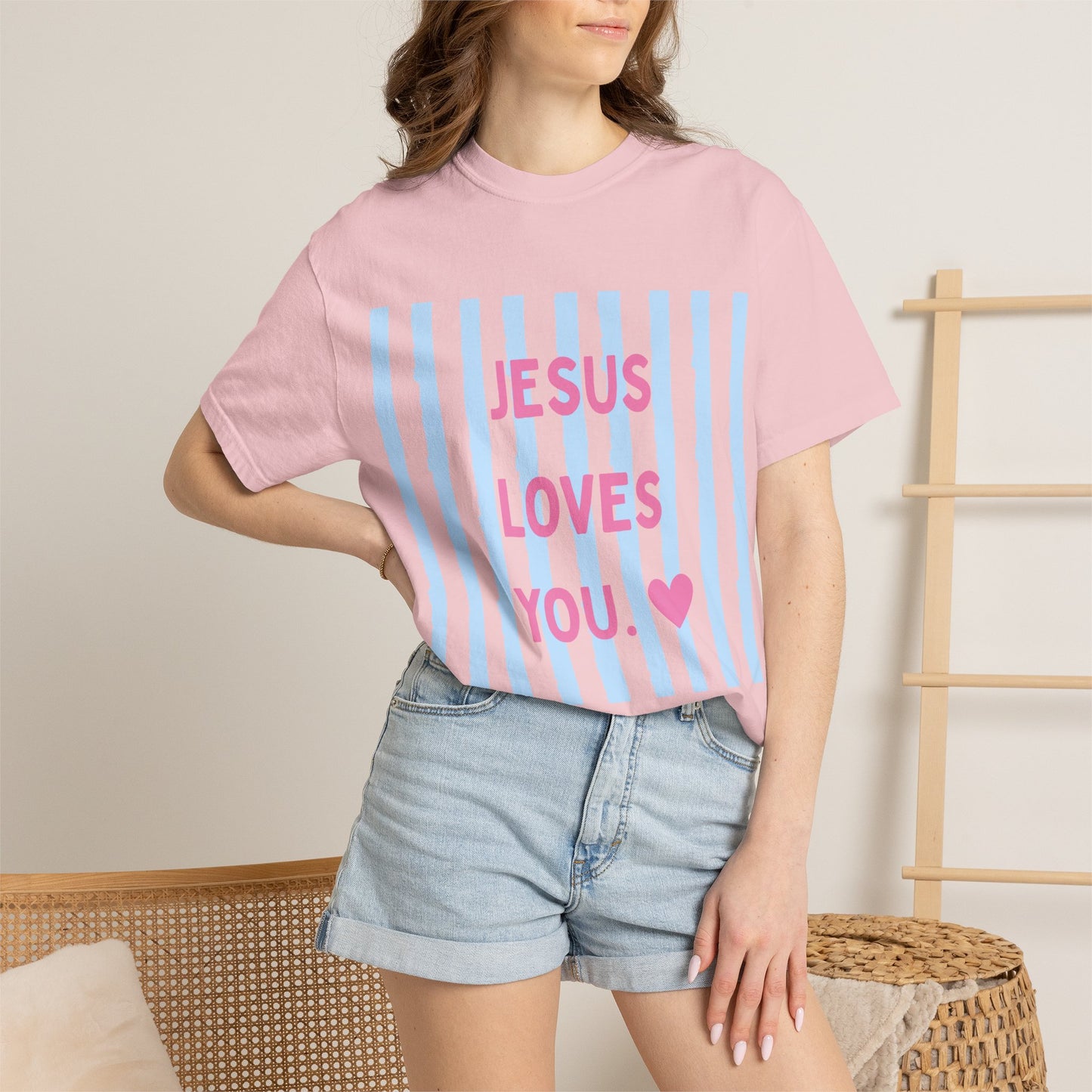 Jesus Loves You T-Shirt — Pastel Striped Faith Tee