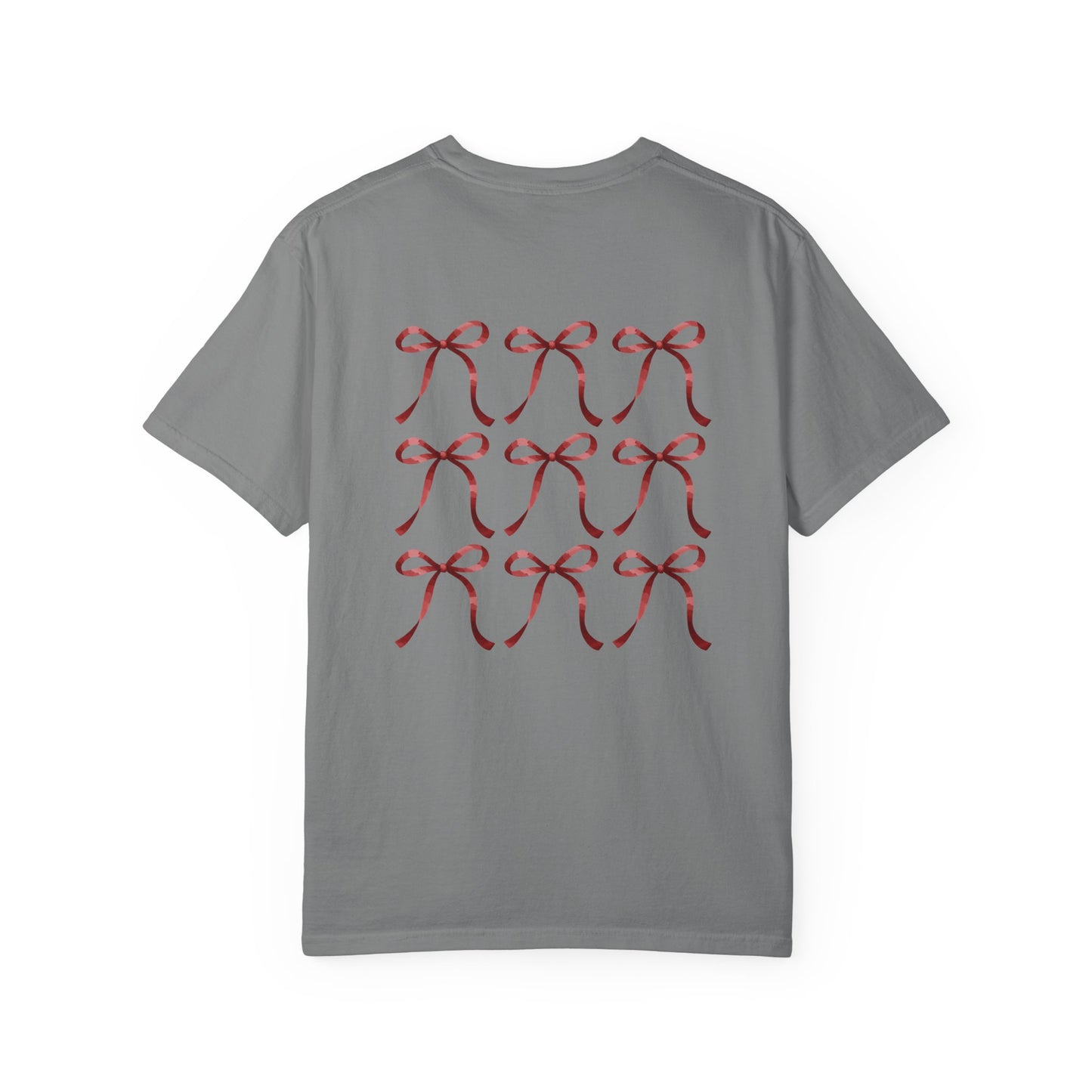 T-Shirt — Red Ribbon Pocket & Back Bow Print