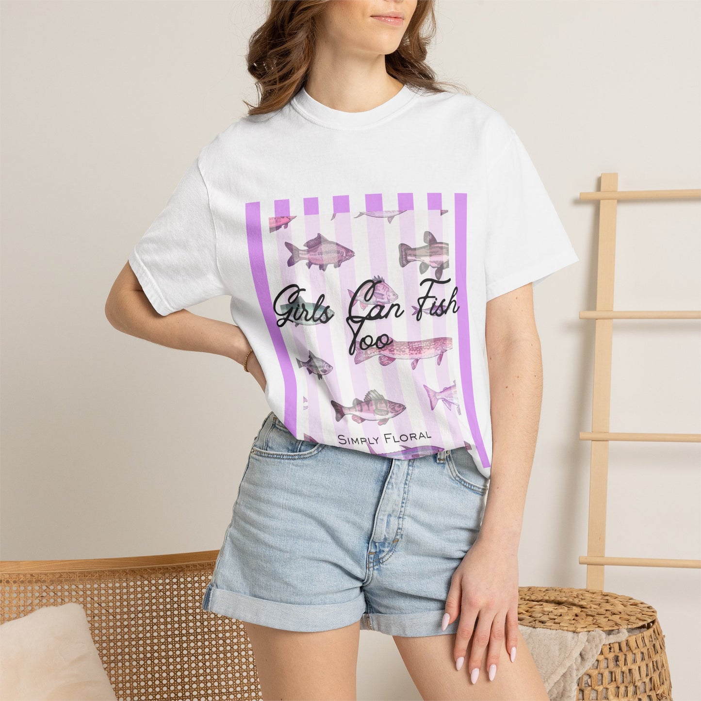 Girls Can Fish Too T-Shirt — Floral Fish Graphic Tee